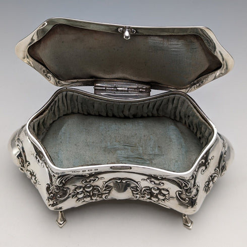 1912 British Antique Sterling Silver Jewelry Box 370g Jones & Crompton